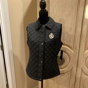 RALPH LAUREN Quilted Vest  Embroidered Crest Black NWT